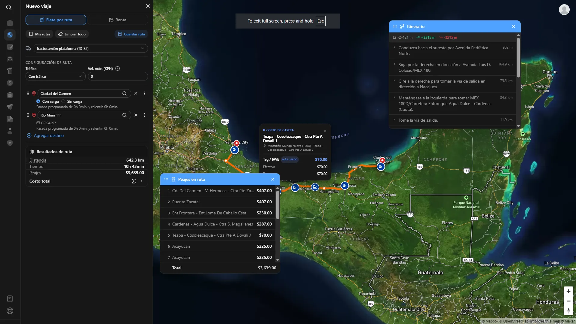 FletCot — cotización de una ruta completa